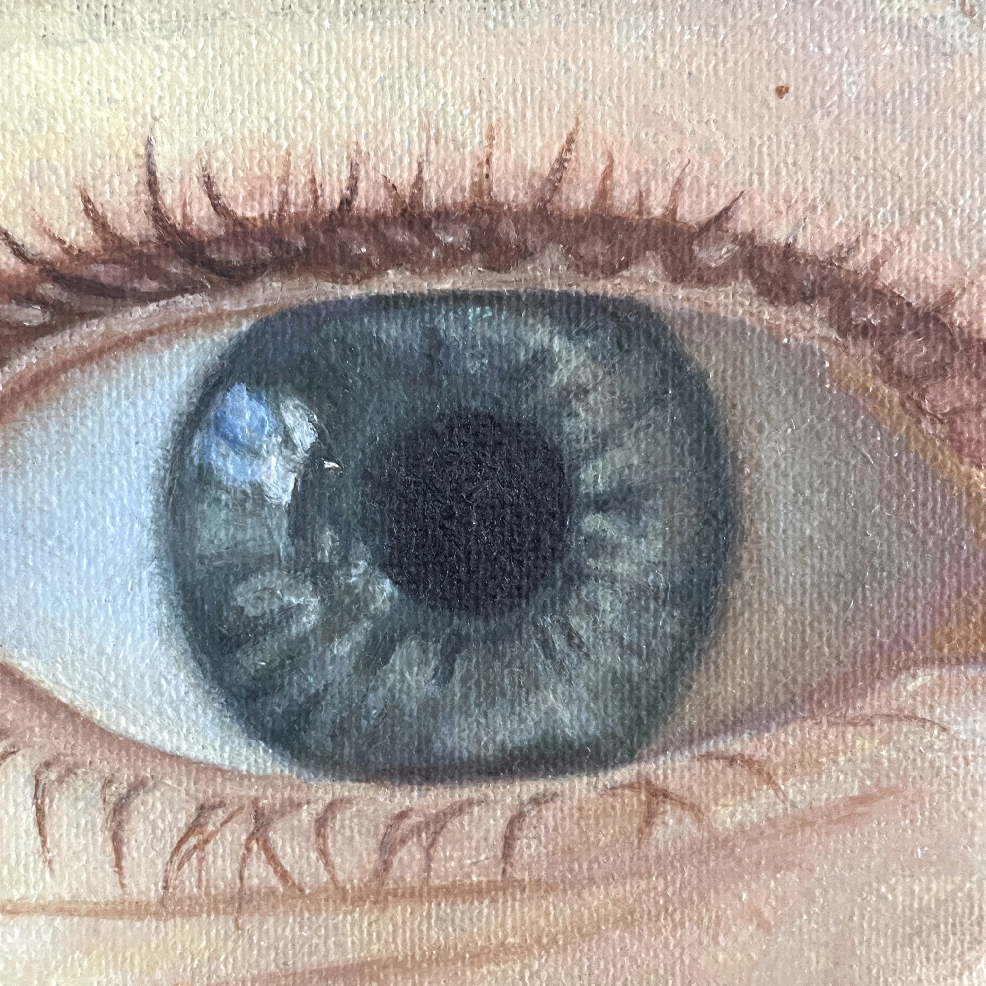 Macro detail of the painted iris and the surrounding brushwork